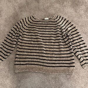 Rylee + Cru Beige and Black Striped Crewneck Sweater